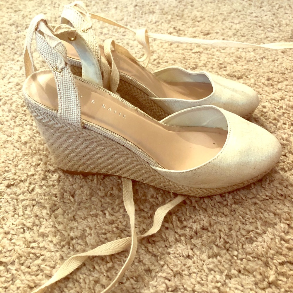 White with gold shimmer espadrilles